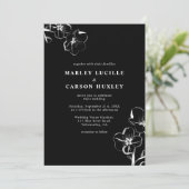 ミニマリストBohoハンドドローフローラブラック結婚ズ 招待状 (スタンド正面)