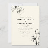 ミニマリストBohoハンドドローフローラ結婚アイボリー 招待状 (正面)