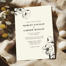 ミニマリストBohoハンドドローフローラ結婚アイボリー 招待状