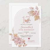 ミニマリストBohoピンクアーチ17誕生日招待状 招待状 (正面/裏面)