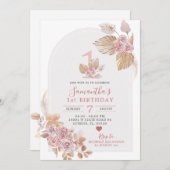 ミニマリストBohoピンクアーチ1st誕生日招待状 招待状 (正面/裏面)
