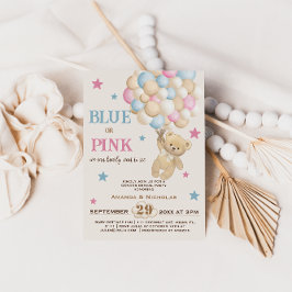 ミニマリストBohoピンクブルーベアージェンダー発表 招待状