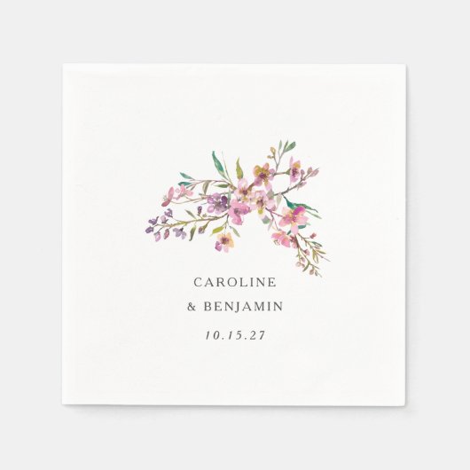 ミニマリストBohoピンクワイルドフラワー結婚ズカスタム スタンダードカクテルナプキン (正面)