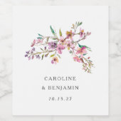 ミニマリストBohoピンクワイルドフラワー結婚ズカスタム ワインラベル (シングルラベル)