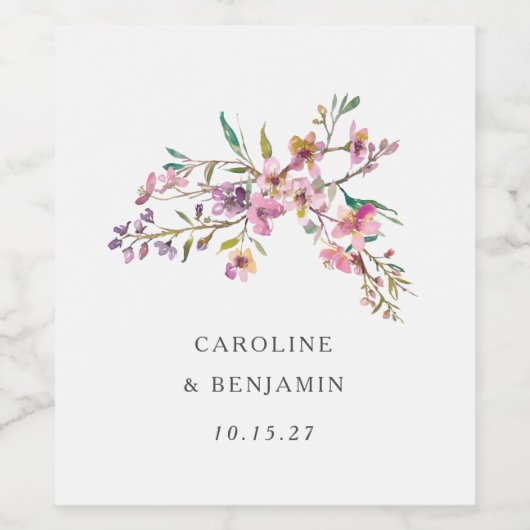 ミニマリストBohoピンクワイルドフラワー結婚ズカスタム ワインラベル (シングルラベル)