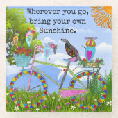 ミニマリストBohoフローラ自転車と鳥 ガラスコースター (正面)