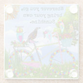 ミニマリストBohoフローラ自転車と鳥 ガラスコースター (裏面)