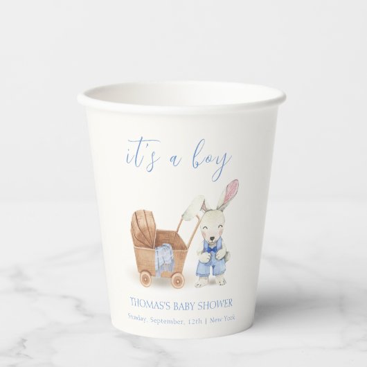 ミニマリストBohoベビーカーRabbit男の子ベイビーシャワー 紙コップ (正面)