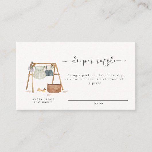 ミニマリストBohoベビーシャワー服おむつラッフル エンクロージャーカード (正面)