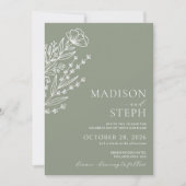 ミニマリストBohoボタニカルセージ結婚グリーンの写真 招待状 (正面)