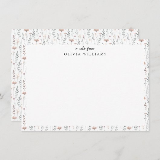 ミニマリストBohoボタニカルワイルドフラワーフローラ名 ノートカード (正面/裏面)