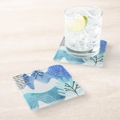 ミニマリストBohoボタニカル葉ラインアート ガラスコースター (アングル)