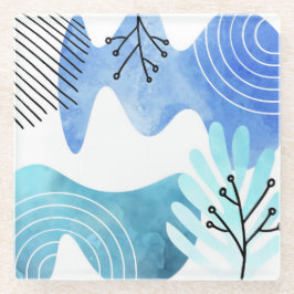 ミニマリストBohoボタニカル葉ラインアート ガラスコースター