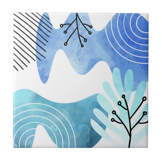 ミニマリストBohoボタニカル葉ラインアート タイル (正面)