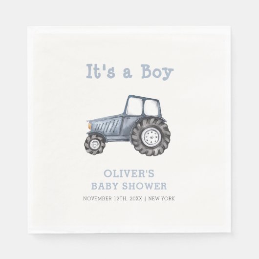 ミニマリストBohoボーイウォーター色トラクター赤ちゃんシャワー スタンダードランチョンナプキン (正面)