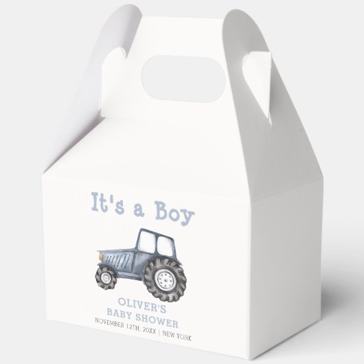 ミニマリストBohoボーイウォーター色トラクター赤ちゃんシャワー フェイバーボックス (裏面)