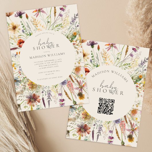 ミニマリストBohoワイルドフラワーフローラベビーシャワー 招待状