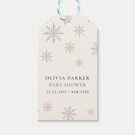 ミニマリストBoho冬のスノーフレーク赤ちゃんシャワー ギフトタグ (正面)