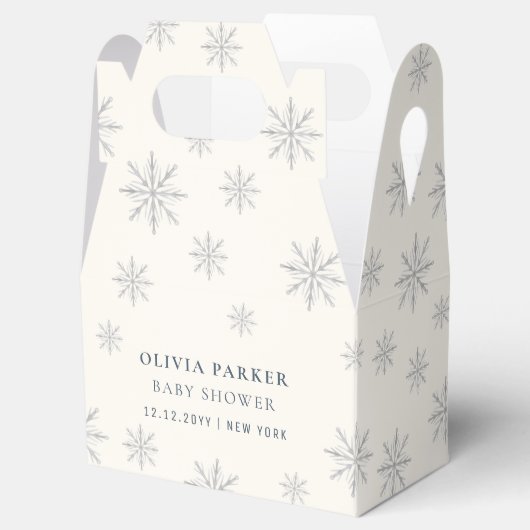 ミニマリストBoho冬のスノーフレーク赤ちゃんシャワー フェイバーボックス (オープン)