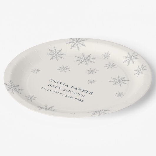 ミニマリストBoho冬のスノーフレーク赤ちゃんシャワー ペーパープレート (アングル)