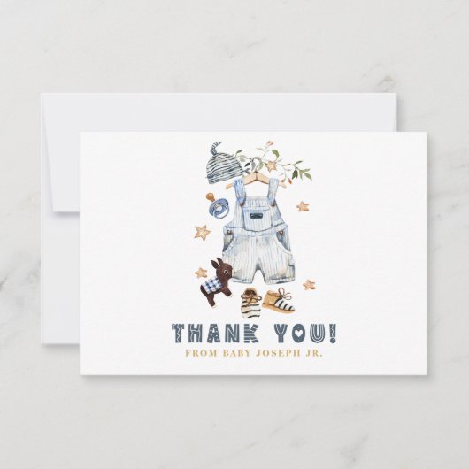 ミニマリストBoho新生児シャワークロザーラインボーイ サンキューカード (正面)