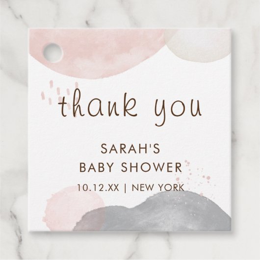 ミニマリストBoho水カラー抽象芸術ベビーシャワー フェイバータグ (正面)