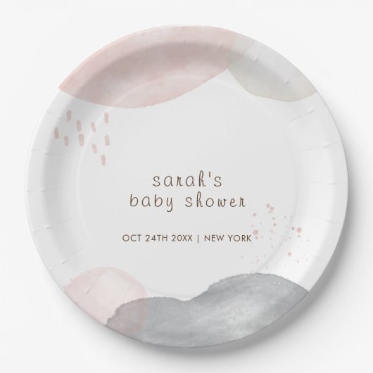 ミニマリストBoho水カラー抽象芸術ベビーシャワー ペーパープレート (正面)