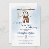 ミニマリストBoho甘い男の赤ちゃん服ベビーシャワー 招待状 (正面/裏面)