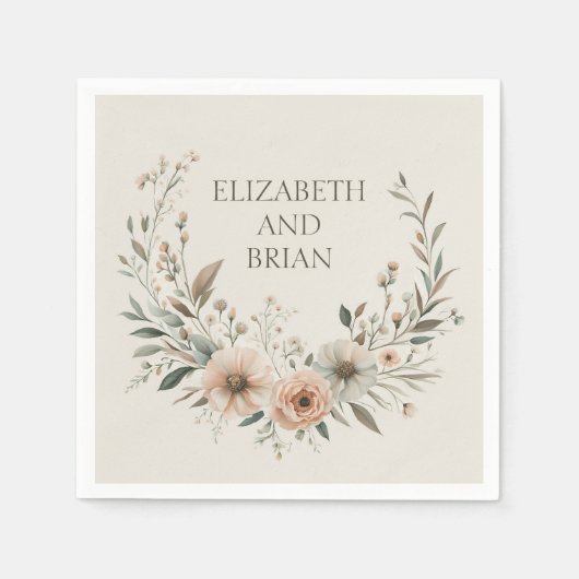 ミニマリストBoho花アイボリーと赤面 スタンダードカクテルナプキン (正面)