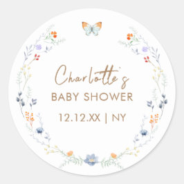 ミニマリストBoho蝶ワイルドフラワーベビーシャワー ラウンドシール