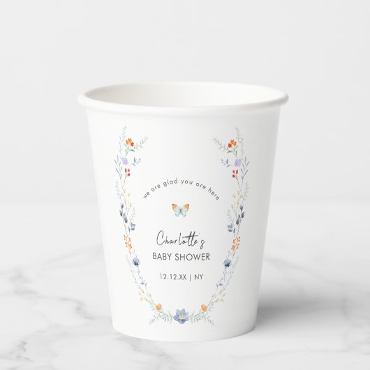 ミニマリストBoho蝶ワイルドフラワーベビーシャワー 紙コップ (正面)