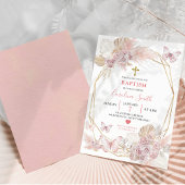 ミニマリストBoho赤面ピンクローズバタフライバプテスマ 招待状