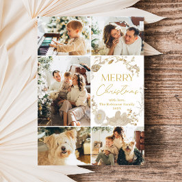 ミニマリストBoho金ゴールドリース写真クリスマスカード シーズンカード