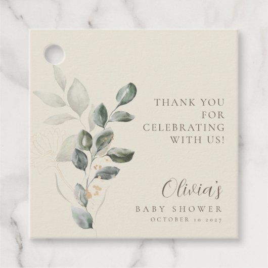 ミニマリストBoho金ゴールド緑のベビーシャワー フェイバータグ (正面)