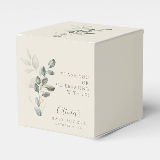 ミニマリストBoho金ゴールド緑のベビーシャワー フェイバーボックス (正面サイド)