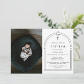 ミニマリストBoho Arch Photo Cross Baptism 招待状 (スタンド正面)