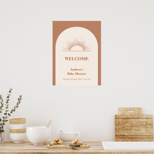 ミニマリストBoho Arch Sunshineベビーシャワーへようこそ ポスター (キッチン)