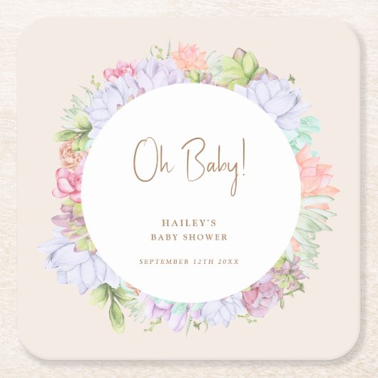 ミニマリストBoho Cactus砂漠Oh赤ちゃんシャワー スクエアペーパーコースター (正面)