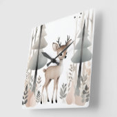 ミニマリストBoho Deer in Woods子供部屋キッズルーム スクエア壁時計 (傾斜)