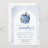ミニマリストboho navy blue pumpkinフローラアーチ 招待状 (正面/裏面)