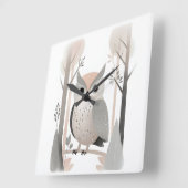 ミニマリストBoho Owl in Woods子供部屋キッズルーム スクエア壁時計 (傾斜)