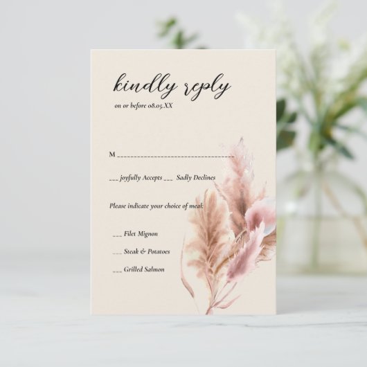 ミニマリストboho pampas grass RSVPカード (スタンド正面)