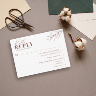 ミニマリストBoho Rust Terracotta結婚の食事RSVP 出欠カード