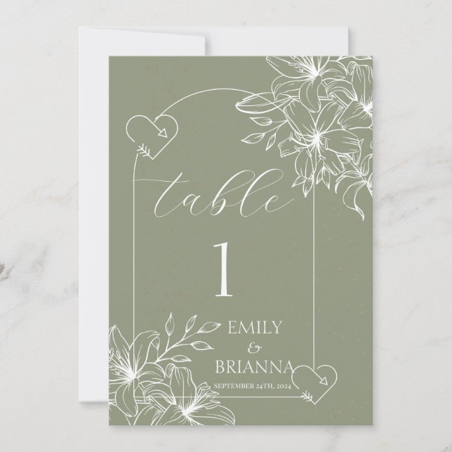 ミニマリストBoho Sage Green結婚のテーブル番号 (正面)