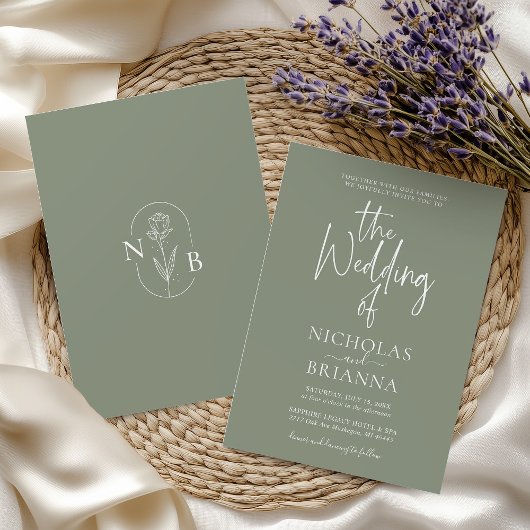 ミニマリストBoho Sage Green結婚ズモダン 招待状