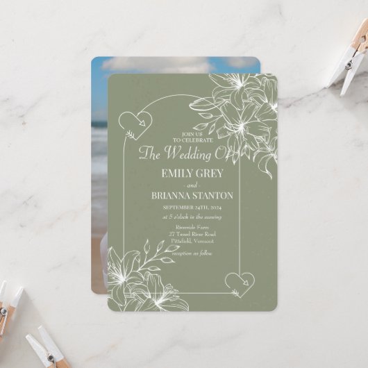ミニマリストBoho Sage Green 結婚's 招待状 (正面/裏面インサイチュ)