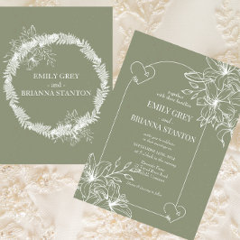 ミニマリストBoho Sage Green 結婚's 招待状