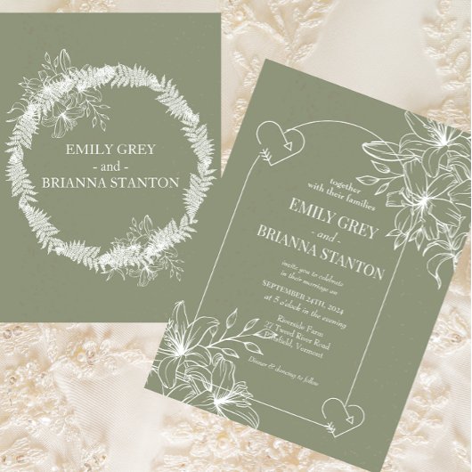 ミニマリストBoho Sage Green 結婚's 招待状