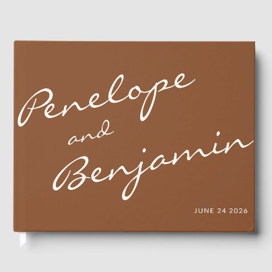 ミニマリストBoho Script結婚のシエナブラウンカスタム ゲストブック (正面)