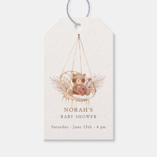ミニマリストBoho Teddy Bear Pampasベビーシャワー ギフトタグ (正面)
